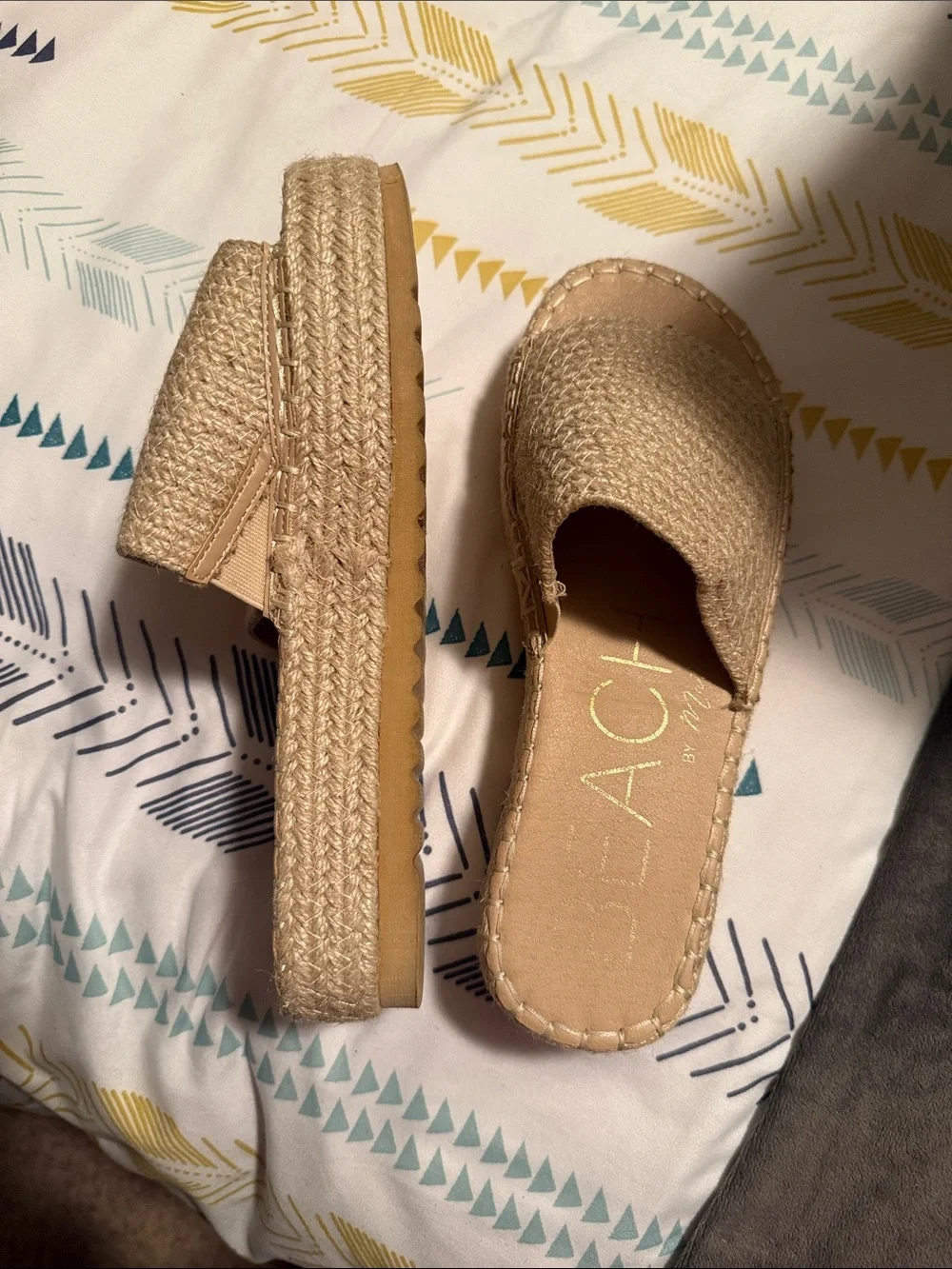 Women’s Beige Woven Slide Platforms
